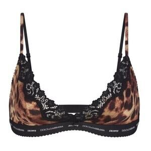 DOLCE&GABBANA X SKIMS STRETCH SATIN TRIANGLE BRALETTE LEOPARD MEDIUM